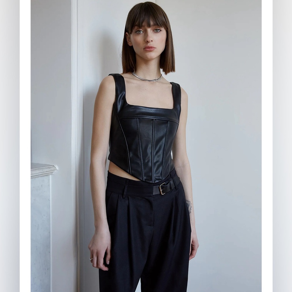 NWT Pixie Market Black Vegan Leather Bustier Top Size Medium
